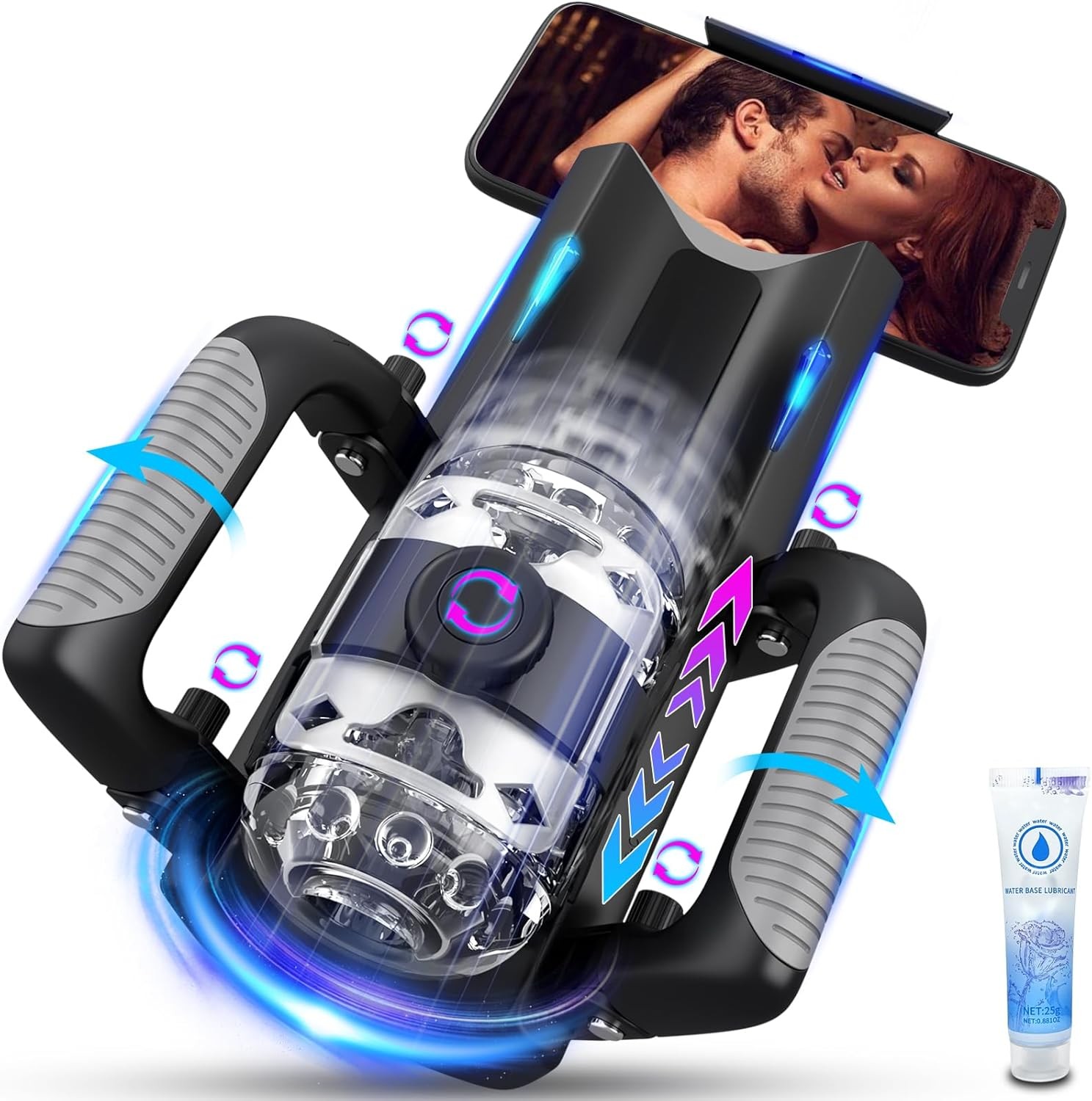 Sex Toy for Men Male Masturbator - Sex Toys Pocket Pussy with 12cm Thrusting Distance，Male Sex Toys Penis Pump Male Stroker Hands Free Masturbators with Phone Stand & Foldable Handle, Blowjob Machine