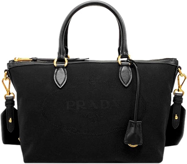 Prada Womens Logo Jacquard Black Canvas Satchel Crossbody Bag 1BA104