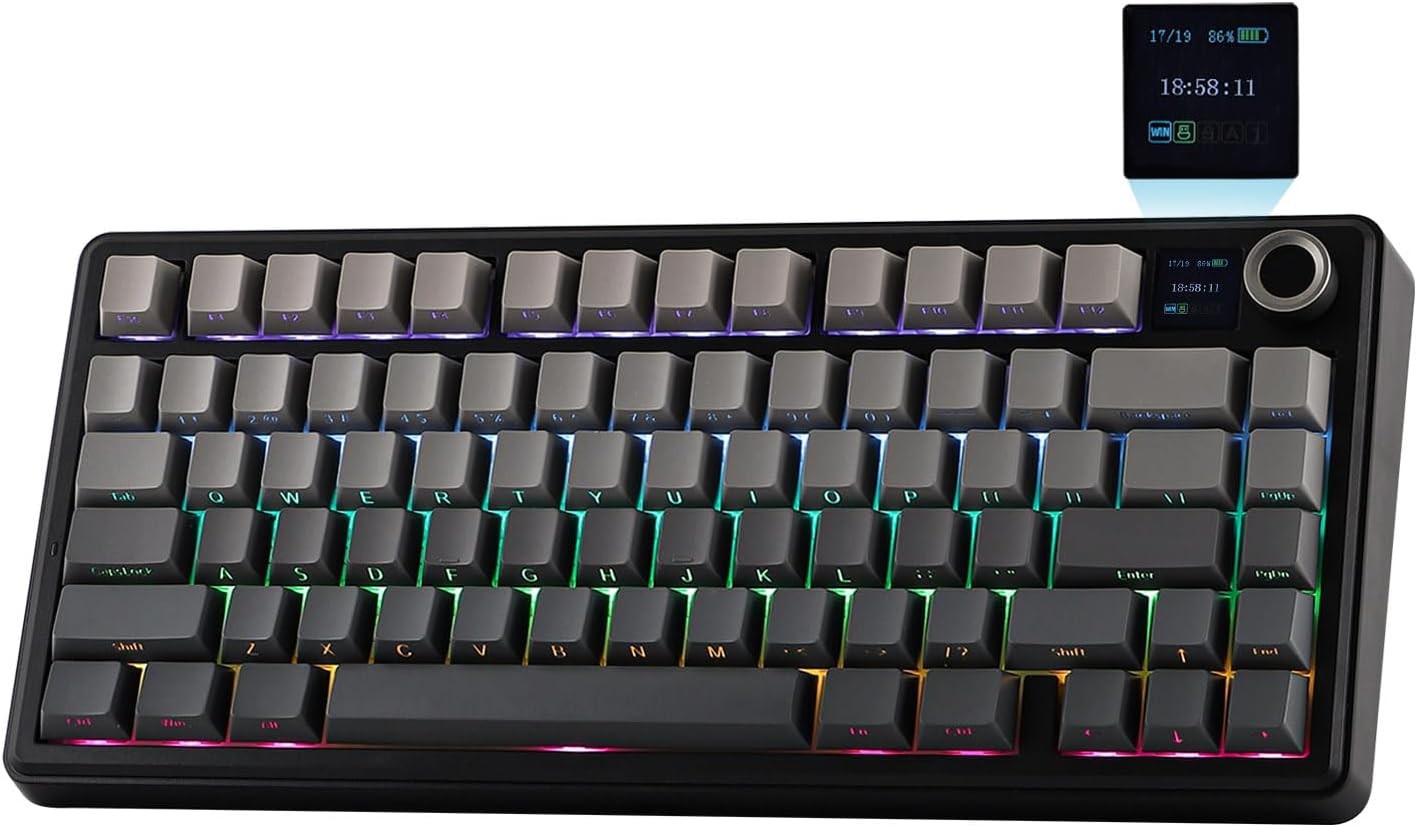 EPOMAKER X Aula F75 MAX Wireless Mechanical Keyboard with TFT Screen and Knob, Gasket Gaming Keyboard in 75% Layout, Hot Swappable, RGB Backlight, for PC/Mac/Linux (Black Gradient)