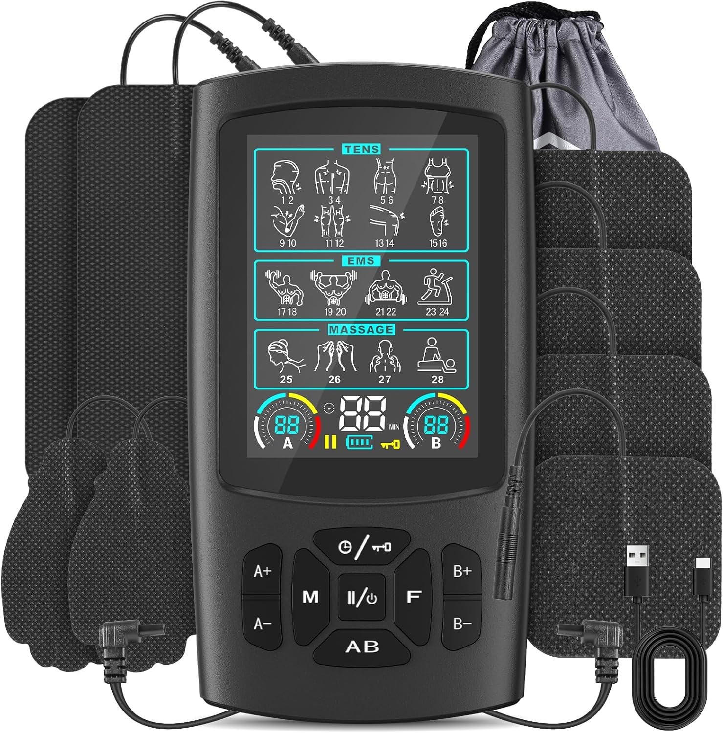 TENS Unit EMS Muscle Stimulator with 28 Modes, Dual Channel Muscle Stimulator Machine with 8PCS Electrode Pads, TENS Machine for Muscles, Shoulder, Neck, Back, New Upgraded Color Screen