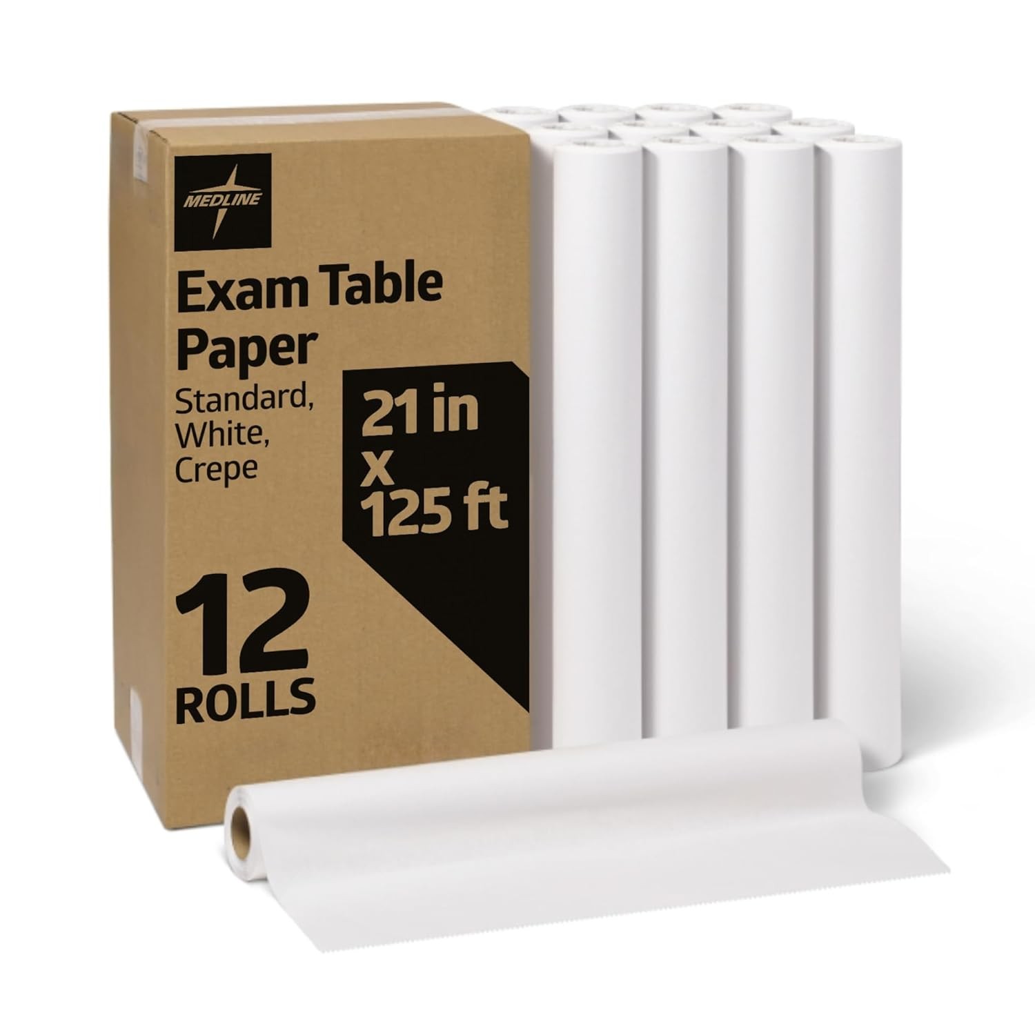 Medline Medical Exam Table Paper, Crepe Table Paper, 21 inches x 125 feet, Case of 12 Rolls