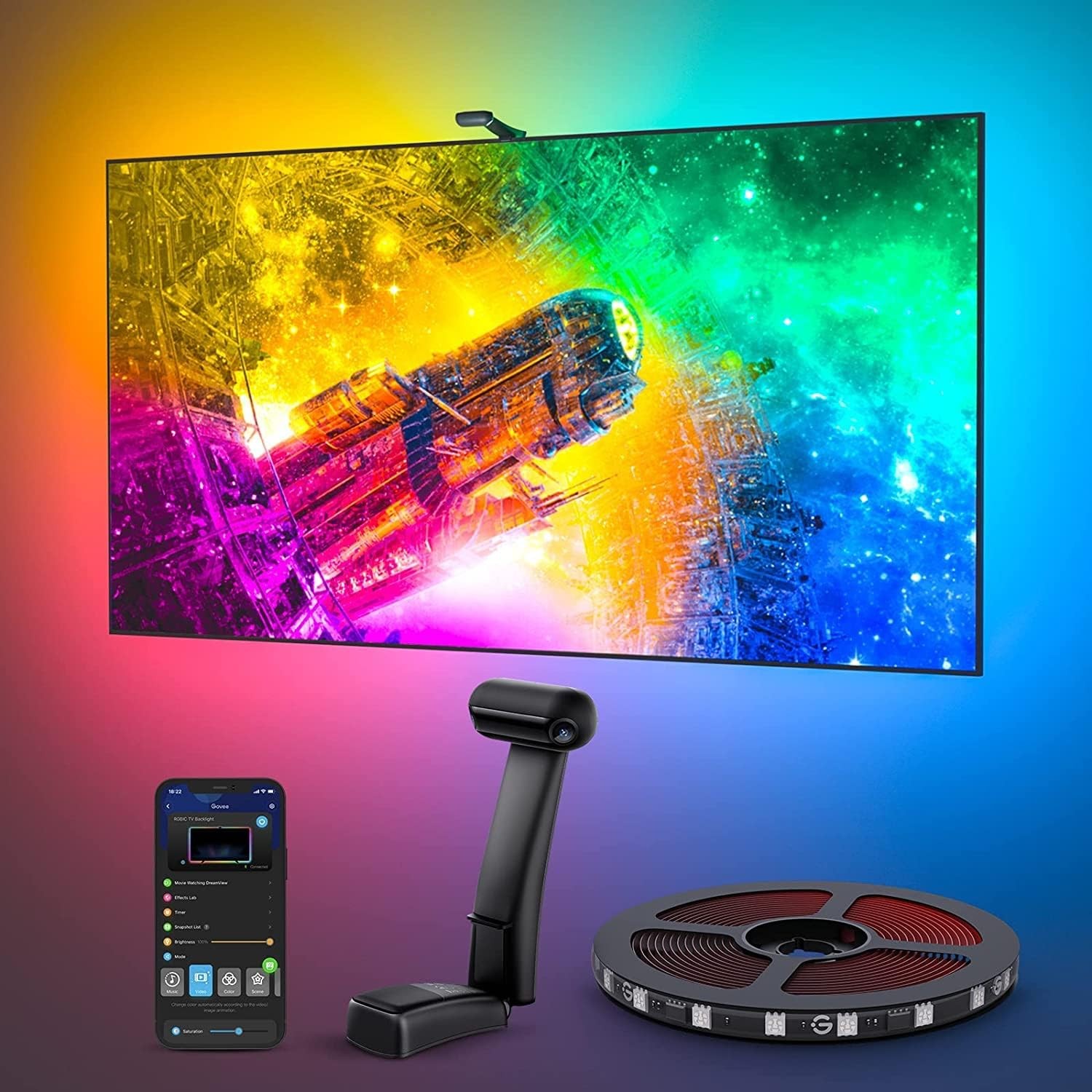 Govee Envisual TV LED Backlight T2 with Dual Cameras, 11.8ft RGBIC Wi-Fi LED Strip Lights for 55-65 inch TVs, Double Strip Light Beads, for Home Decorations, Smart App Control, Music Sync