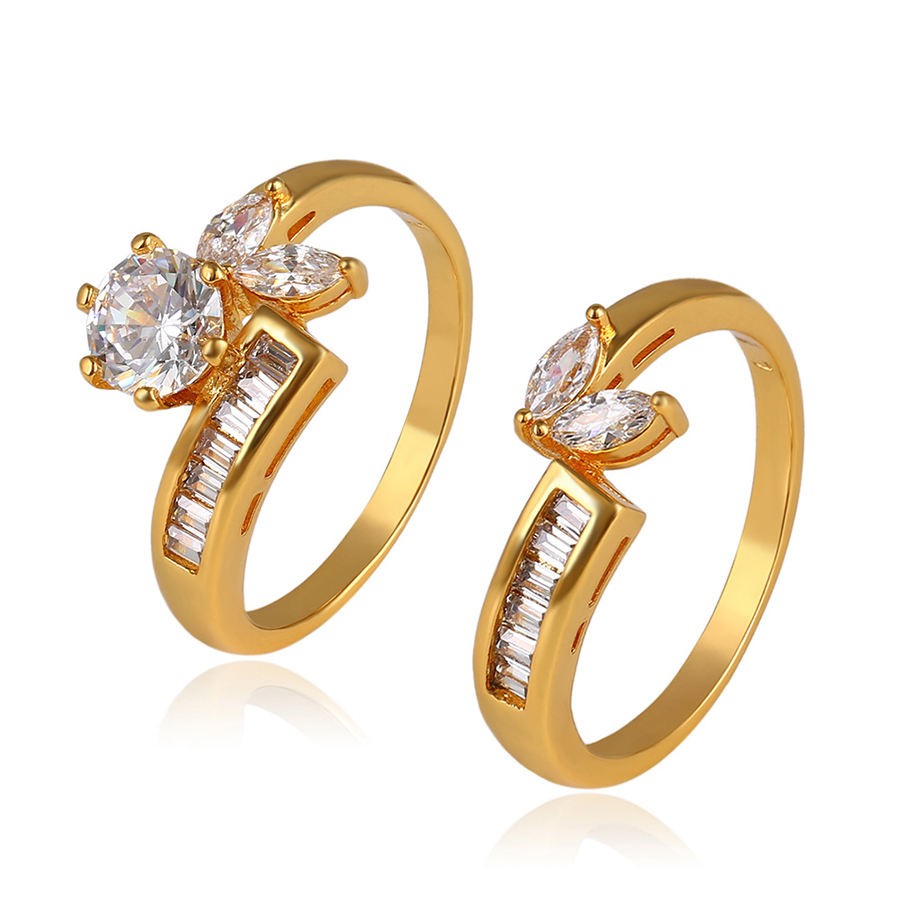 14113 wedding ring set, xuping wholesale cubic zirconia gold plated double ring