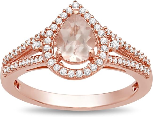 Jewelili 10K rose gold round diamond ring `,