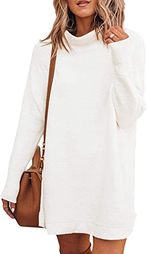 Cnkwei Women's Long Sleeve Turtleneck Sweater Dress Loose Fitting Knitted Pullover