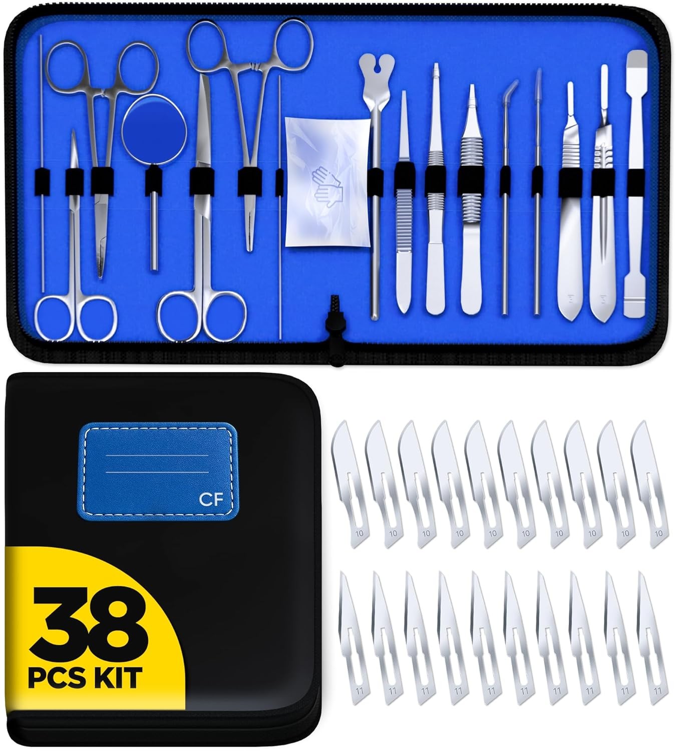 Core Flex Advanced Dissection Kit Biology Lab Anatomy Dissecting Set with Stainless Steel Scalpel Knife Handle Blades for Medical and Veterinary Students Stainless Steel 38-Piece