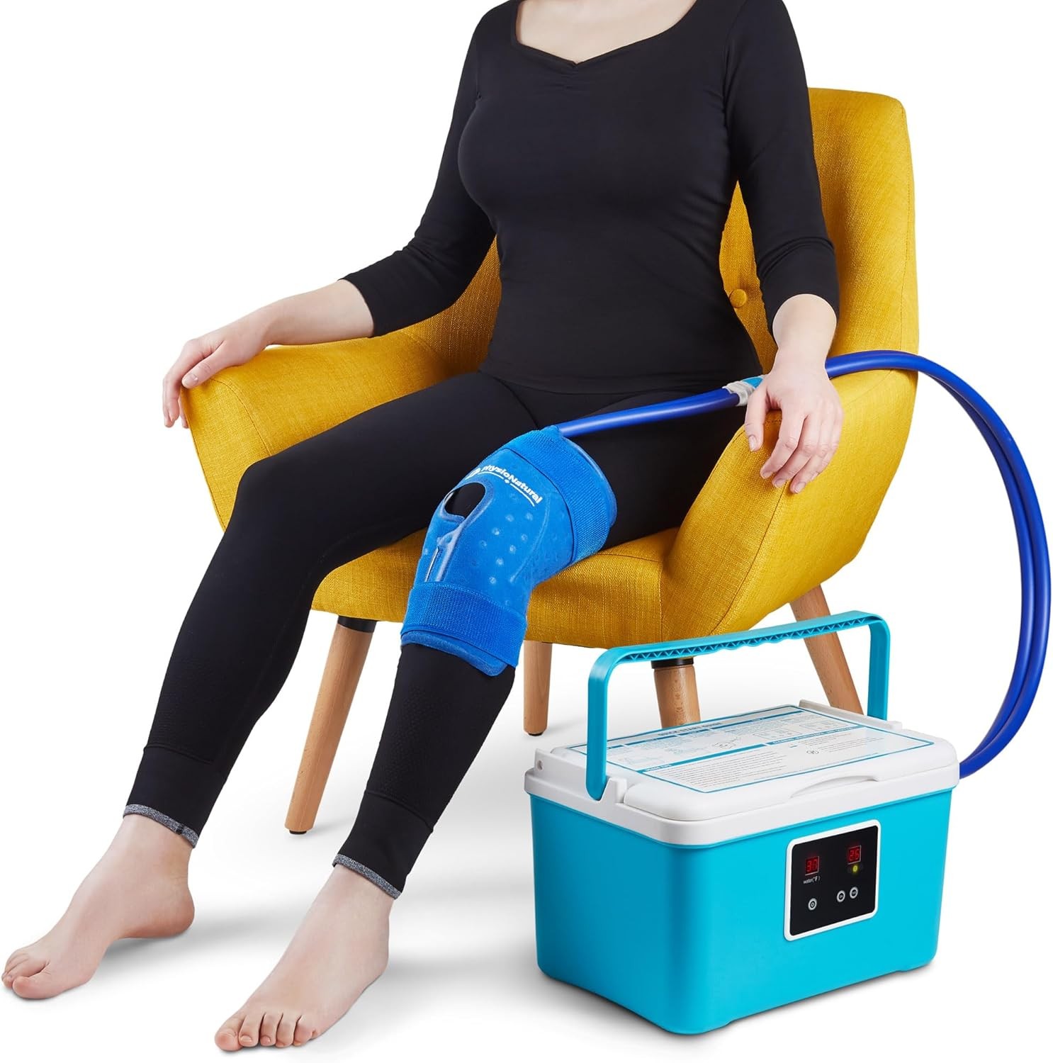 Cold Therapy Machine — Cryotherapy Freeze Kit System — for Post-Surgery Care, ACL, MCL, Swelling, Sprains, and Other Injuries - Wearable, Adjustable Knee Pad — Cooler Pump with Digital Timer