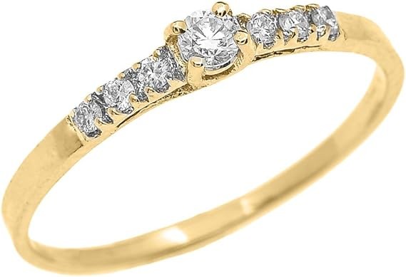 Dainty 14k Yellow Gold Solitaire Engagement Promise Ring >.