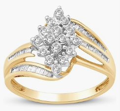 Jewelili 1/2 cttw Baguette Diamond Cluster Ring in 10k Yellow Gold ';