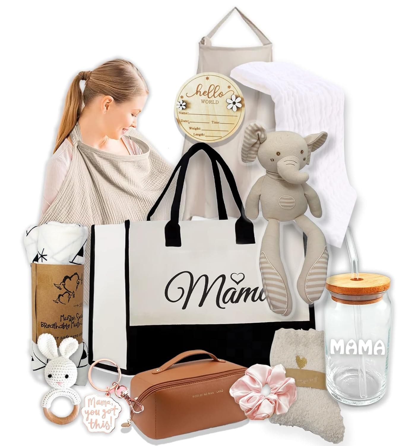 New Mom, Mother to be Gift Basket, Care Package | Unique Gift Set for mom & Baby w/Newborn Essentials Expecting Moms Baby Shower After Labor Hospital Gift Variety Gift Bundle w/a Fancy Tote Bag