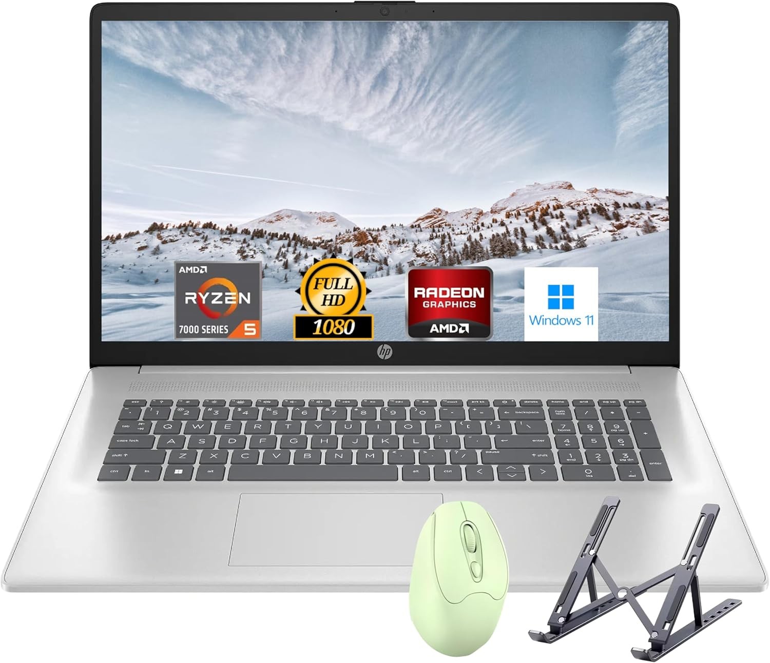 HP 17.3" Laptop, Full HD (1920 * 1080) Display, AMD Ryzen 5 Processor (Beats i7-11370H), 32GB RAM, 1TB SSD, Windows 11 Home, Webcam, Wi-Fi, Bluetooth, Natural Silver, Alpacatec Accessory
