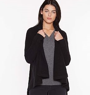 JENNIE LIU Women's 100% Pure Cashmere 4-Layer Cable-Knit Draped Front Cardigan .,.