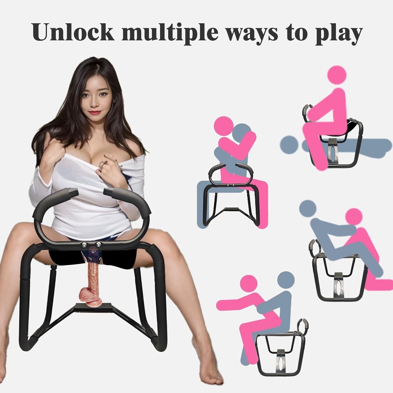 Sex Chair Set Multifunction Sex Position Enhancer Chair with Handrail and Dildo Sex Bench Bouncing Mount Sex Stool Portable Weightless BDSM Sex Novelty Toy for Adult Game (Black)
