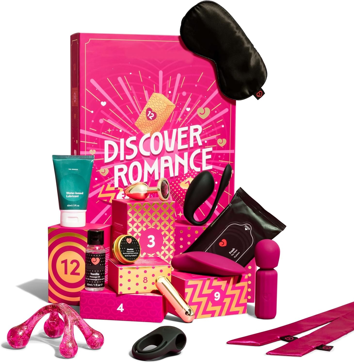 We-Vibe Romance Sex Toy Advent Calendar 2025 | 12 Day Couples Adult Sex Toy Kit Gift Set | Jive 2 Remote Control Egg Vibrator, Cock Ring, Butt Plug & Lubricant for Men & Women | Worth Over $300