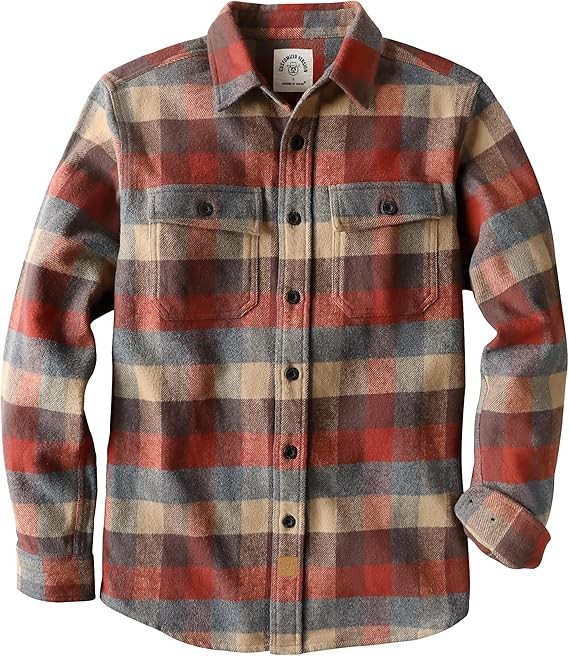 Dubinik® 13oz Ultra Heavyweight Flannel Shirt for Men Long Sleeve Mens Plaid Button Down Shirts Vintage 100% Cotton
