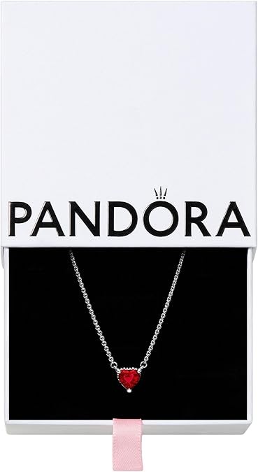 PANDORA Sparkling Heart Halo Pendant Collier Necklace - Adjustable Necklace - Stunning Women's Jewelry - Gift for Her - Sterling Silver with Red Crystal - With Gift Box - 17.7"