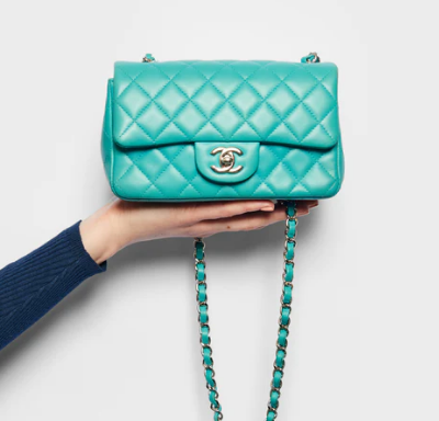 CHANEL Single Flap Single Chain Bag in Turquoise Lambskin