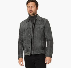 John Varvatos Men's Andrew Trucker Jacket with Shank Closures -.