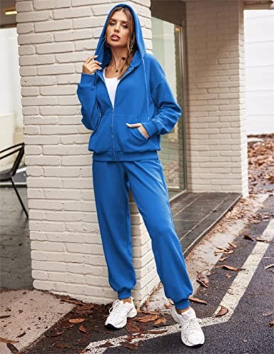 Hotouch Oversized Sweatsuits for Women Set Zip-up Long Sleeve Hoodie Sweats Suit