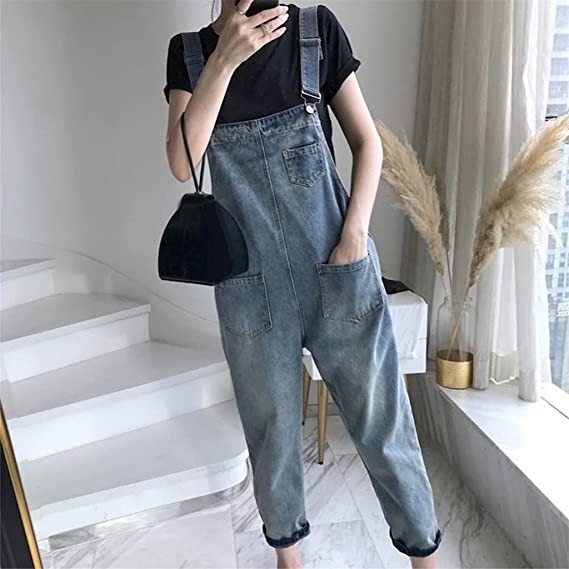 Casual Women Pockets Loose Suspender Denim Overall
