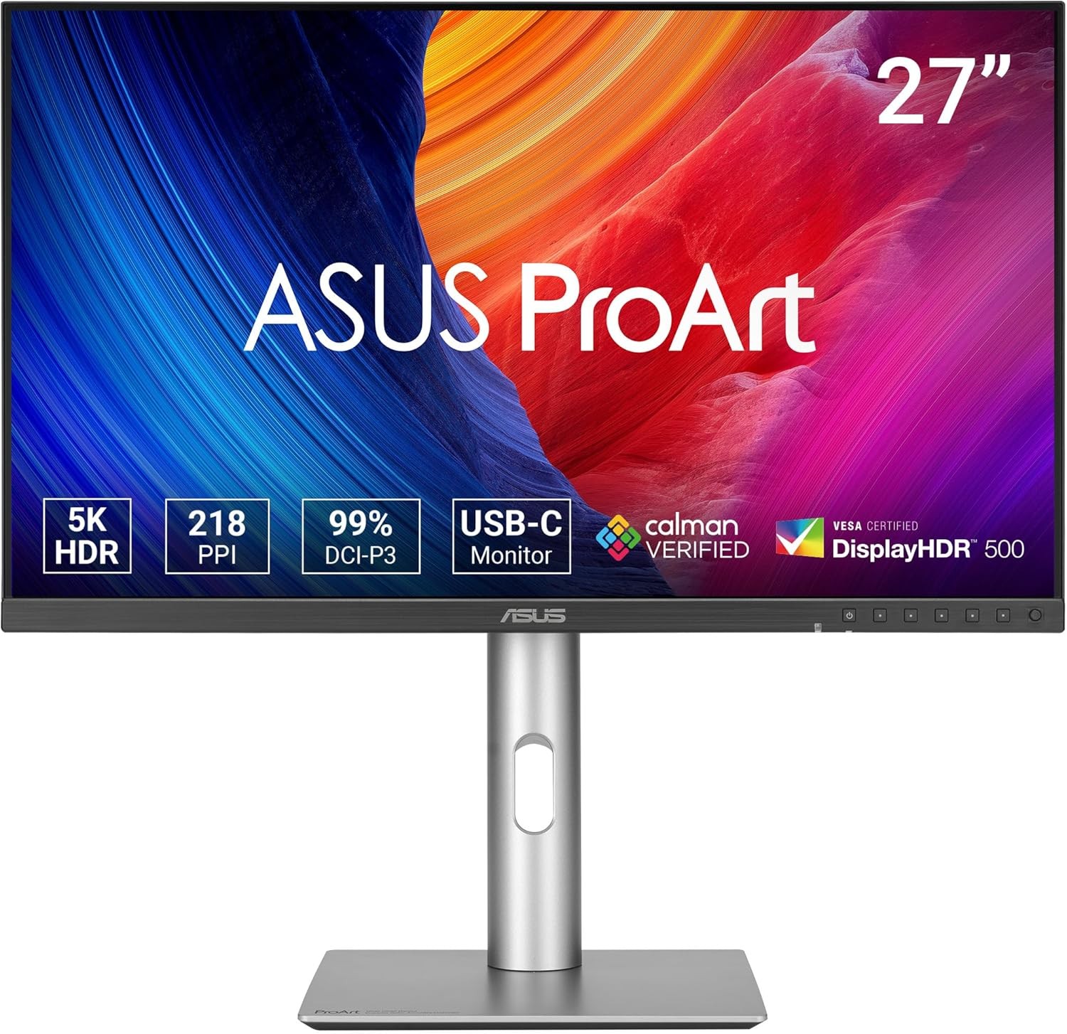 ASUS Professional Monitor ProArt Display 5K PA27JCV 27 Inch, IPS, 5K (5120 x 2880), 99 Purcent DCI-P3, LuxPixel AGLR, Calman Verified, USB-C PD 96 W, HDR 500,KVM, Ergonomic