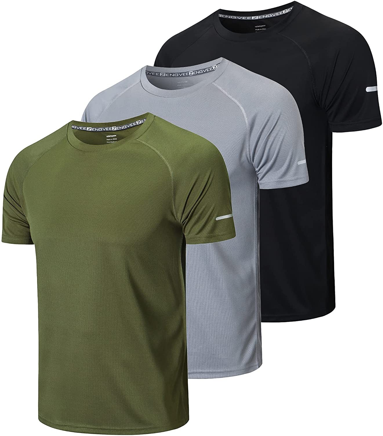 frueo Men's 3 Pack Workout Shirts Dry Fit Moisture Wicking Short Sleeve *