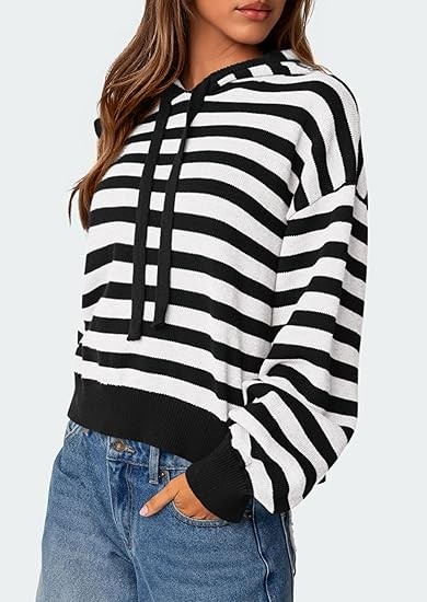 PRETTYGARDEN Womens Striped Sweaters 2025 Fall Pullover Hoodies Y2K Casual Long Sleeve Tops Winter Fashion