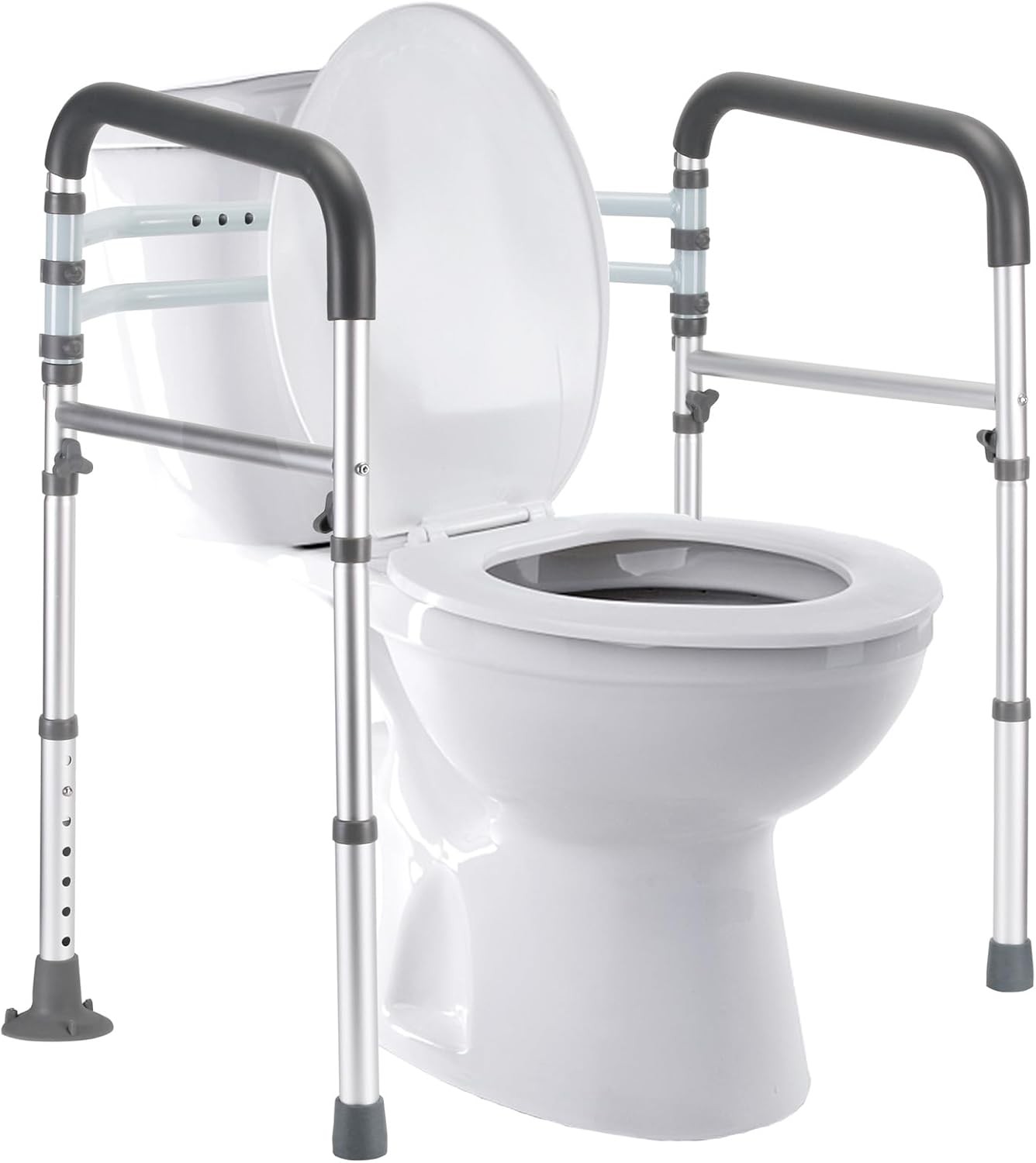 Toilet Safety Rails, Adjustable Toilet Frame for Elderly, Seniors, Handicap & Disabled, Foldable Handicap Toilet Handles Fit Any Toilets (300 LB)