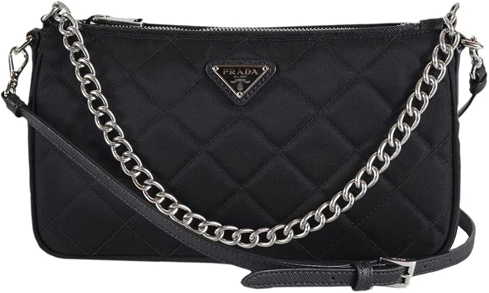 Prada Quilted Tessuto Nylon Chain Black Convertible Shoulder Bag 1BH026