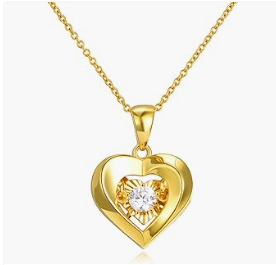 18k gold heart jewelry necklace, solid gold chain and pendant necklace for women +